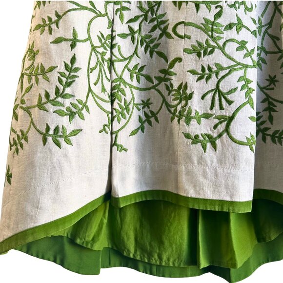 Vintage Tracy Reese Linen Embroidered Garden Dress - Size 8 - Picture 9 of 14